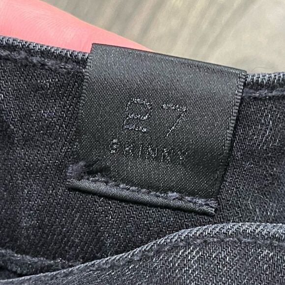 Vince Skinny Jeans Mid Rise Zip Hem Denim Cotton Blend Dark Wash Black Size 27 - Picture 10 of 14